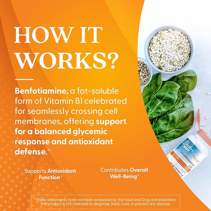 Doctor's Best Benfotiamine, Supports Glycemic Balance & Metabolic Response, Non-GMO, Vegan, Gluten Free, Soy Free, 150 mg, 120 Veggie Caps