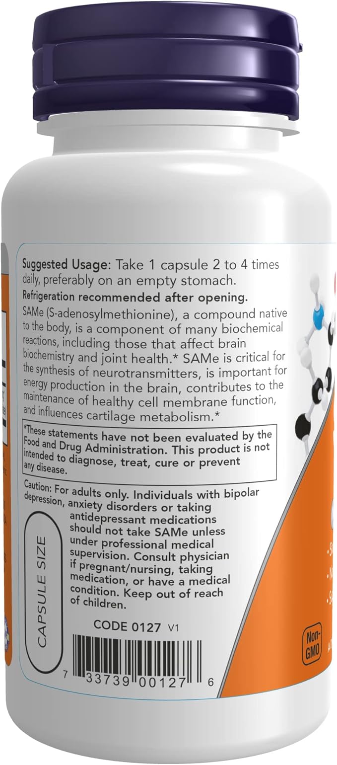 NOW Supplements, Same (S-Adenosyl-L-Methionine)200 mg, Nervous System Support*, 60 Veg Capsules (Pack of 2)