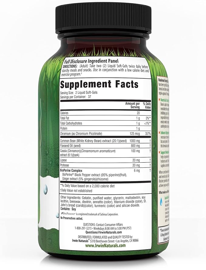 Irwin Naturals Maximum Strength 3-in-1 Carb Blocker - Neutralize Carbohydrates - 75 Liquid Softgels