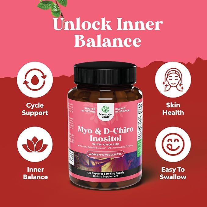 Myo-Inositol & D-Chiro Inositol Capsules - Choline Inositol Supplement for Cycle and Fertility Support - Womens Hormone Balance Supplement with Myo & D-Chiro Inositol Plus Choline Bitartrate