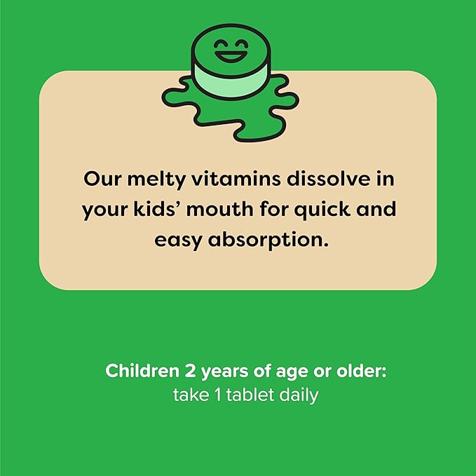 Renzo's Dynamite Vitamin D3 - Dissolving Kids Vitamin D3-60 Sugar-Free Melty Tabs, Lil’ Green Apple Flavored