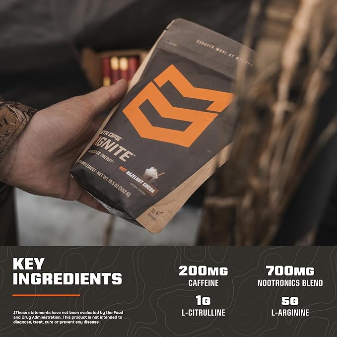 MTN OPS Hot Ignite Coffee Alternative | Charged Cocoa Flavor | Instant Coffee Nootropic & L-Arginine L-Citrulline Blend for Cognitive Clarity, & Focus | 200mg Caffeine | 30 Servings