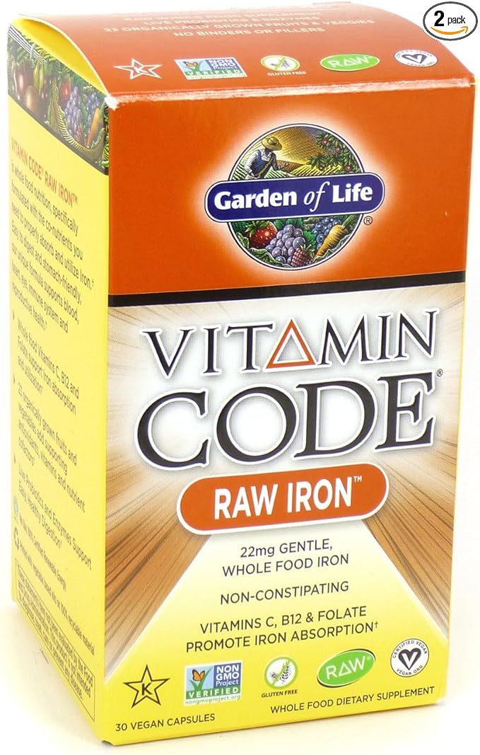 Garden of Life Vitamin Code Raw Iron, 30 Capsules (2 Pack)