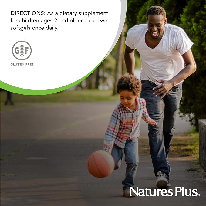 Natures Plus Animal Parade Omega 3/6/9 Junior, Lemon Flavor - 90 Softgels - Promotes Children’s Immune, Skin, Eye & Nervous System Health - Non-GMO, Gluten Free - 45 Servings