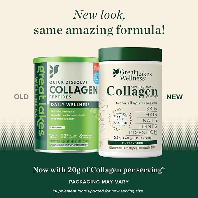 Great Lakes Wellness Collagen Peptides Powder for Skin, Hair, Nails, Joints & Digestion - Unflavored - Quick Dissolve Hydrolyzed, Non-GMO, Keto, Kosher - 10 oz - Packaging May Vary