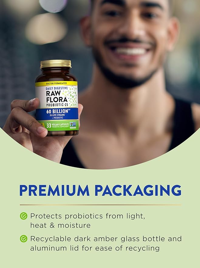 Raw Flora Probiotic with Prebiotics | 60 Billion CFU | Daily Digestive Vegan Capsules | Gluten Free Supplement for Men and Women | by Nature's Truth