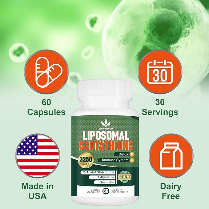 3250 MG Liposomal Glutathione Supplement,Reduced L-Glutathione with Resveratrol,Quercetin, Antioxidant Supplement for Immune System,Gluten Free & Non-GMO, 180 Capsules