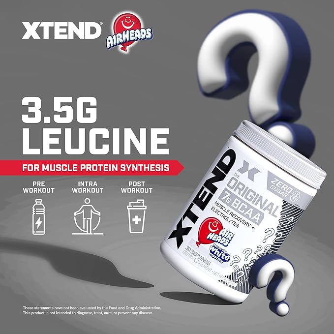 Xtend XTEND Original BCAA Powder Airheads Candy Flavor, 7g BCAA and 2.5g L-Glutamine, Sugar Free Post Workout Muscle Recovery Drink with Amino Acids for Men & Women, 30 Servings