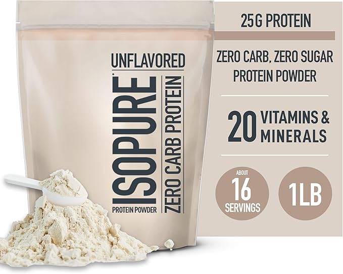 Bundle of Isopure Unflavored Whey Protein Isolate, 25g Protein, Zero Carb, 16 Servings, 1 Pound (Packaging May Vary) + Collagen Peptides Powder, 14 Servings, Unflavored, with Vitamin C, with Biotin