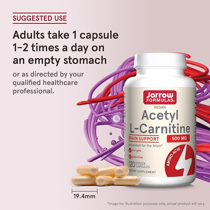 Jarrow Formulas Acetyl L-Carnitine 500 mg, Dietary Supplement, Amino Acid Support for Brain Health and Antioxidants, 120 Veggie Capsules, 120 Day Supply