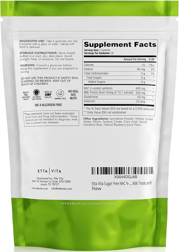 Sugar-Free NAC Gummies, N-Acetyl Cysteine Supplement with Milk Thistle, Glutathione, & Selenium, NAC Complex for Energy, Respiratory Health, Liver Detox & Cleanse, Kidney, Antioxidant Support