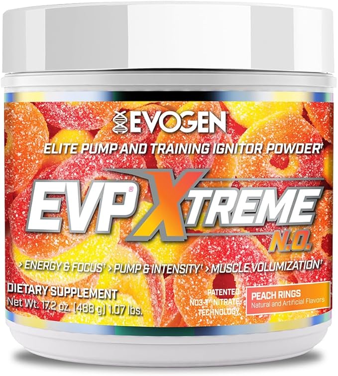Evogen EVP Xtreme NO - Pre Workout Powder for Men & Women | Sugar Free Preworkout with Beta Alanine, Creatine, and Caffeine for Energy & Pump | Peach Rings | 40 Servings