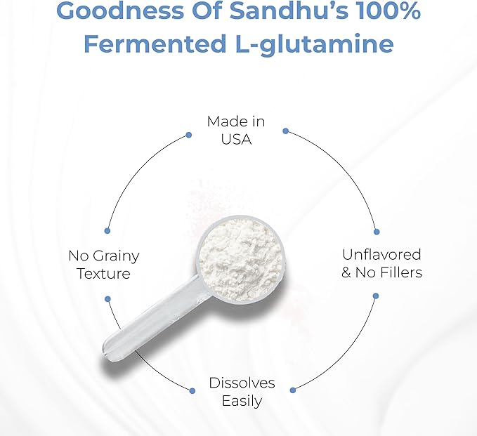 Sandhu's L-Glutamine Powder | 100 Servings, 500 Gram, 17.6 Oz., Large Size, 3 Months Supply| Made in USA | Non-GMO, Amino Acid Supplement for Muscle Support and Gut Health