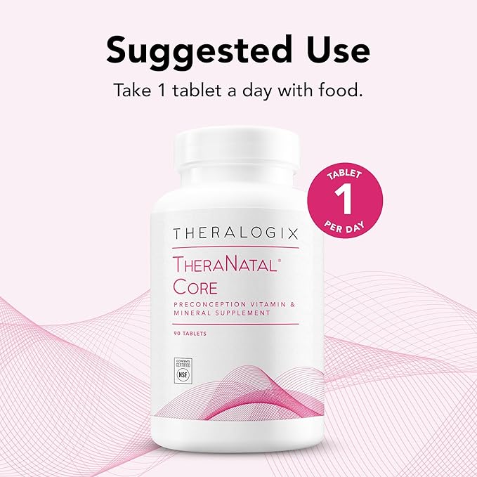 Theralogix TheraNatal Core Preconception Vitamin Supplement - 90-Day Supply - Prenatal Vitamins & Fertility Supplement for Women with Folate, Vitamin D3, Choline & More* - NSF Certified - 90 Tablets