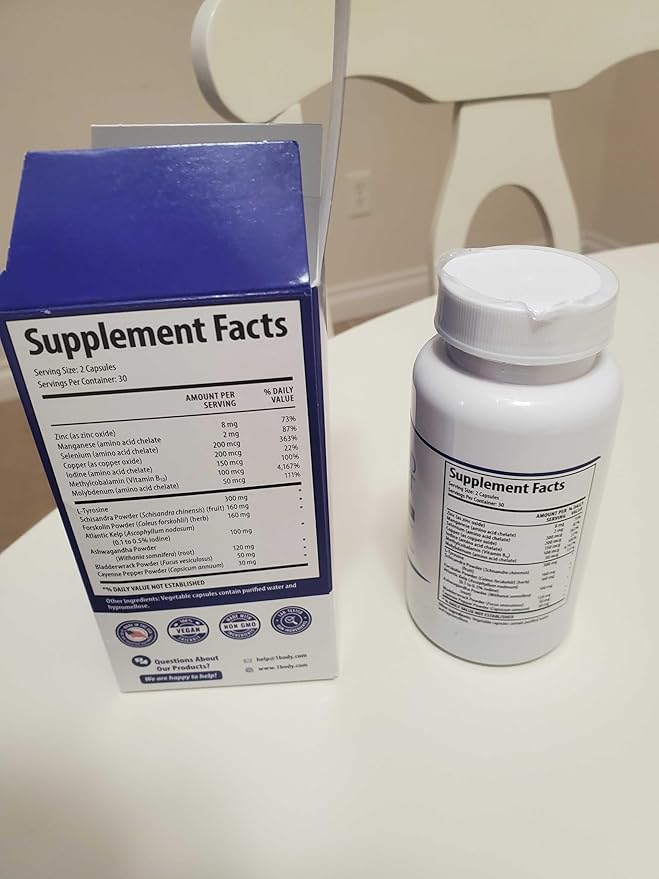 1 Body Thyroid Support Supplement with Iodine, Vitamin B12, Zinc, 60-Day Supply, 2 Pack