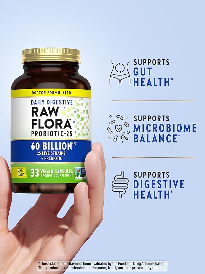 Raw Flora Probiotic with Prebiotics | 60 Billion CFU | Daily Digestive Vegan Capsules | Gluten Free Supplement for Men and Women | by Nature's Truth