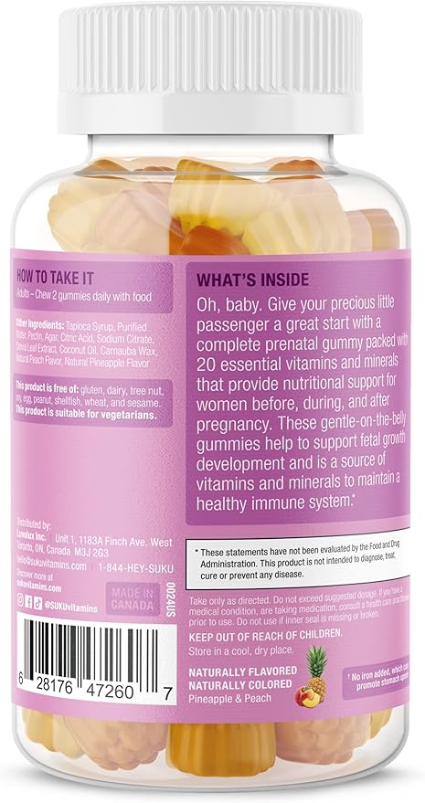 Complete Prenatal - Enriched with Calcium, Vitamin K2, Vitamin B12 and More Gummies - Easy to Chew - Non GMO, Gluten Sugar Free - Pineapple Peach Flavored Gummy Vitamins, 60 Count