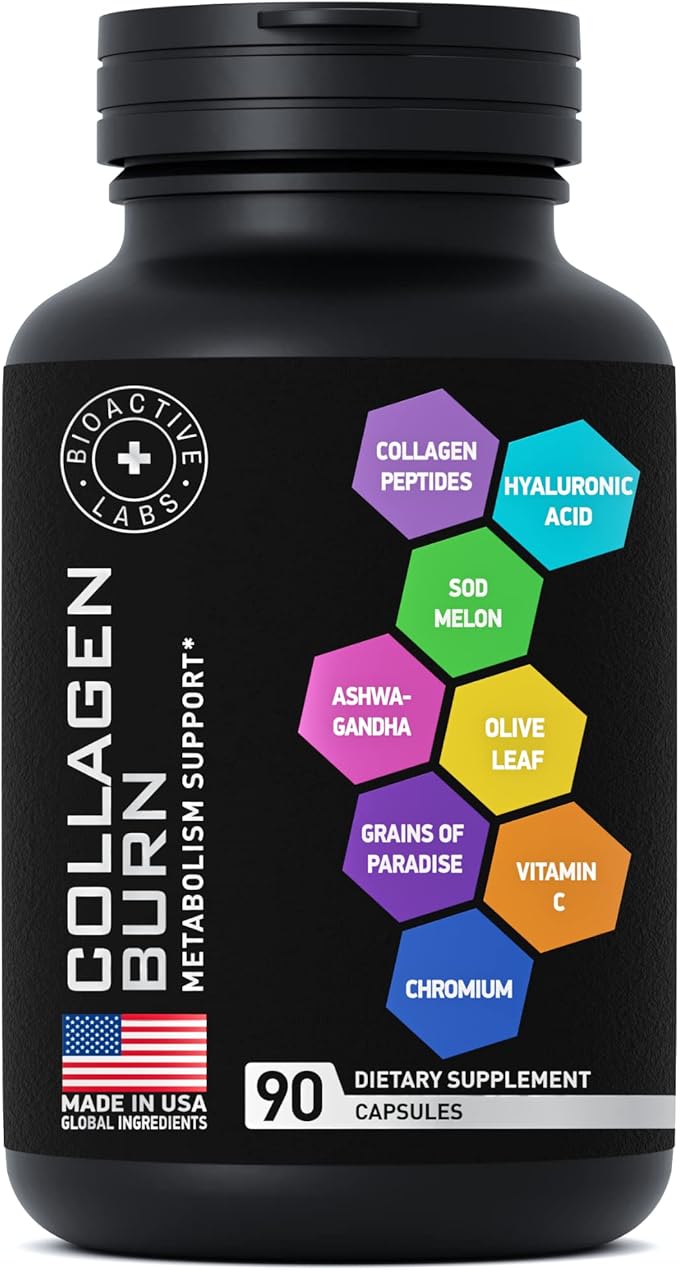 Thermogenic Multi Collagen Burn Capsules - Hydrolyzed Collagen Peptides Plus Hyaluronic Acid - Advanced Collagen Complex Type I, II, III, V, X Collagen for Cellulite - 2-Pack, 180 Collagenic Burn Caps