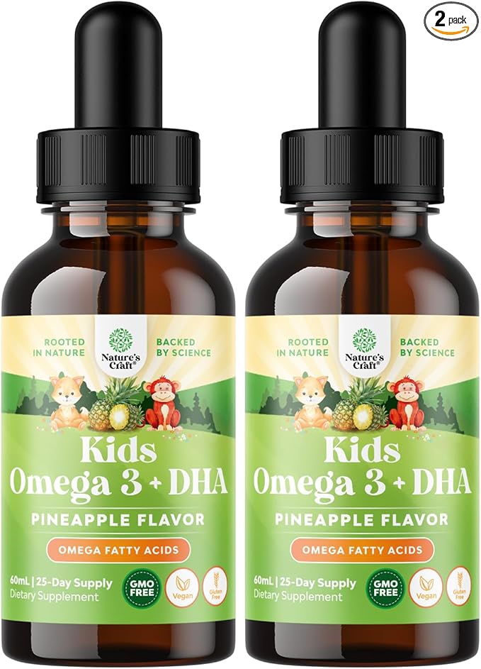 Liquid Omega 3 EPA DHA for Kids - Organic Vegan Omega 3 for Kids Brain Eye and Full Body Development with Vegan DHA EPA & ALA - Kids Omega 3 Liquid Supplement with Algae & Flaxseed Oil - 50 Servings