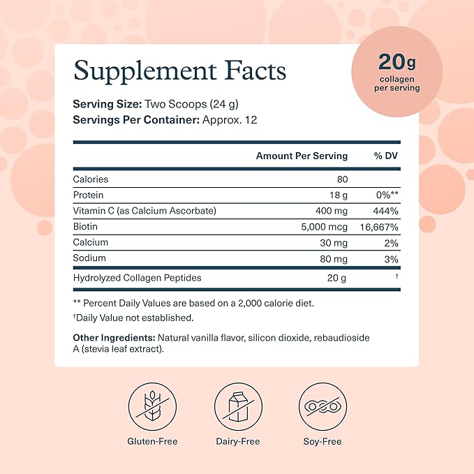 Youtheory Collagen Powder - Premium Collagen Supplement with Vitamin C & Biotin - Supports Healthy Hair, Nails, Skin & Joints* - Dairy, Soy & Gluten Free - Vanilla, 10 oz