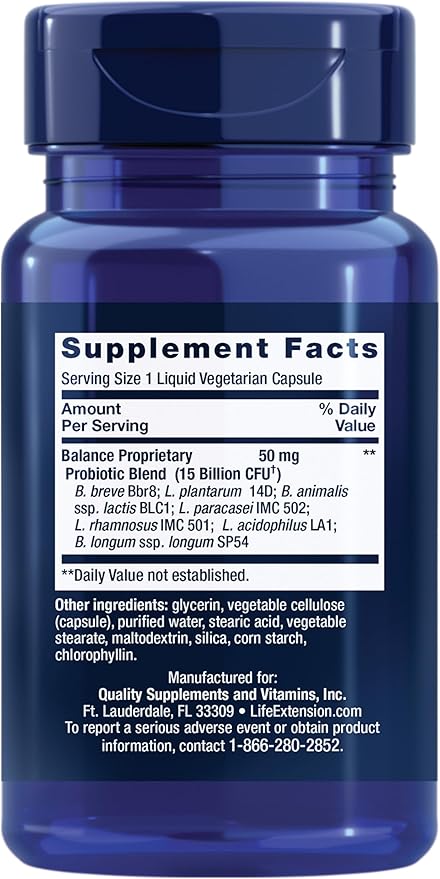 Life Extension FLORASSIST Balance Probiotic - 7 Strains 15 Billion CFUs - Probiotics Supplements for Men and Women - Digestive Health Support – Once Daily, Non-GMO, Vegetarian – 30 Capsules