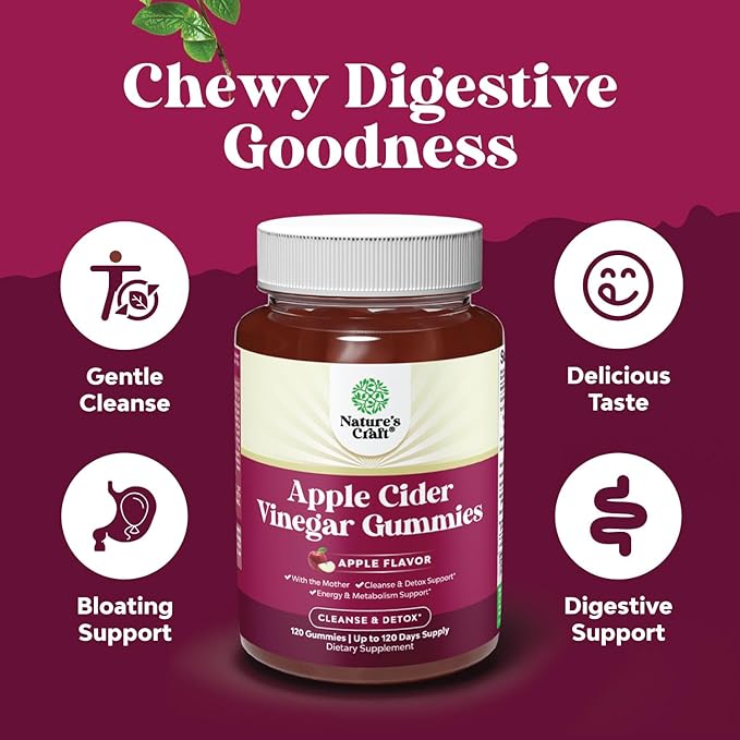 ACV Apple Cider Vinegar Gummies - Natural Energy Supplement ACV with Mother for Body Cleanse Immune Support and Gut Health with Vitamin B12 and Beet Root - 120 Count