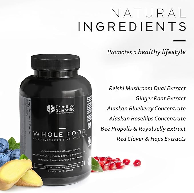 Whole Food Multivitamin for Women (120 Vegetarian Capsules) for Holistic Health, Natural Women’s Multivitamin for Immune Support, Heart Health, Energy, Cleansing, and More