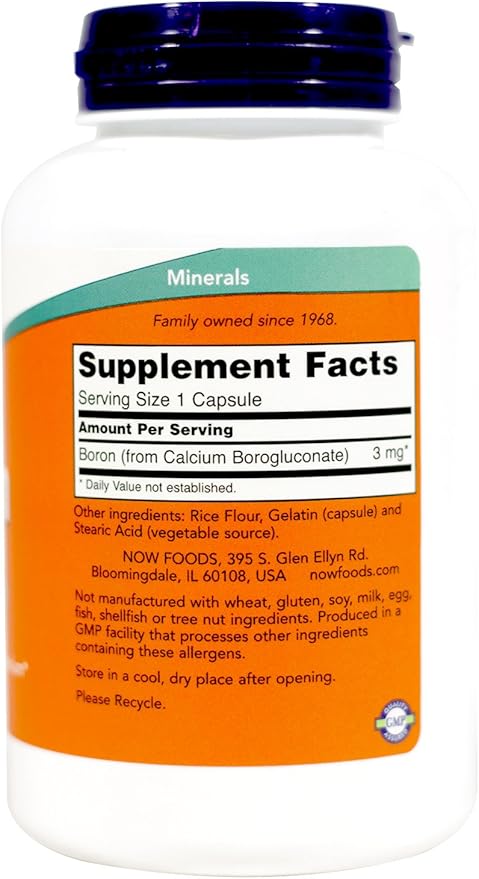 NOW Boron, 3 mg, 250 Capsules (Pack of 2)