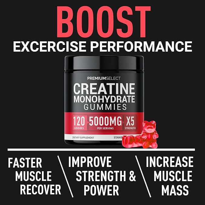 Creatine Gummies for Men & Women 5g Sugar Free - 120 Chewable Creatine Monohydrate Gummies for Muscle Strength, Muscle Builder, Energy Boost, Booty Gain, Pre-Workout & Recovery Supplement Gummy Chews