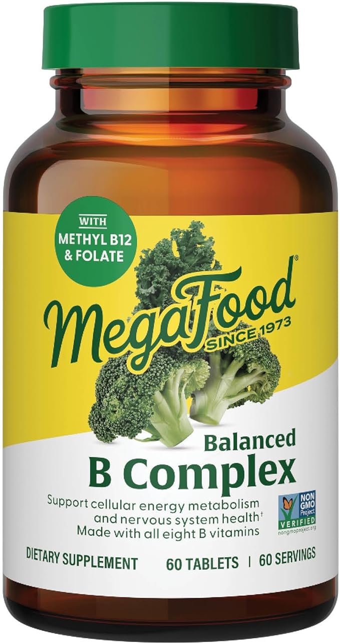 MegaFood Balanced B Complex - B Complex Vitamin Supplement - 8 B Vitamins Including Vitamin B6, Vitamin B12, Folate, Biotin & More - Supports Cellular Energy Production - Vegan, Gluten Free - 60 Tabs