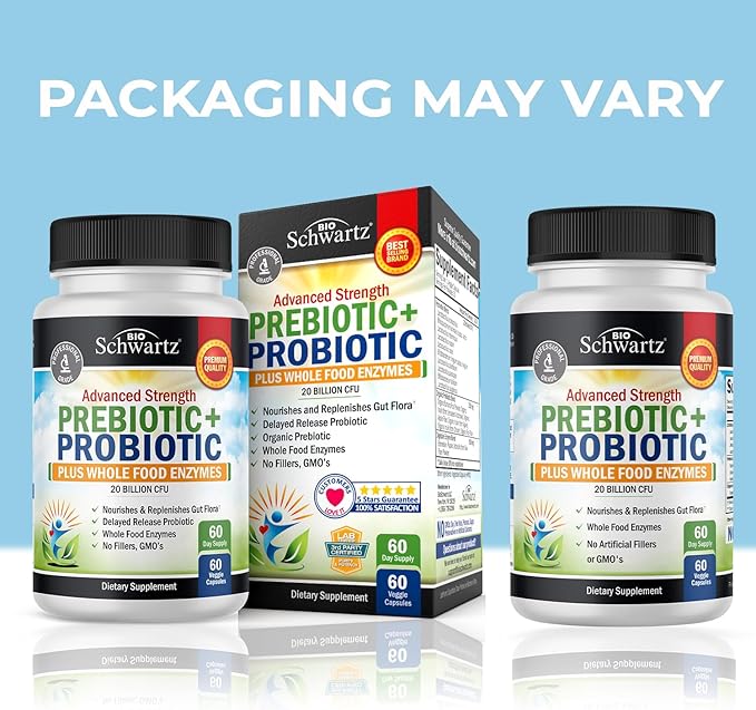 Prebiotics and Probiotic with Whole Food Enzymes for Adults Women & Men - Probiotics Lactobacillus Acidophilus - Digestive Health Capsules Shelf Stable Supplement - Non-GMO Gluten & Dairy Free -60ct