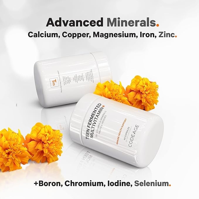 Codeage Teen’s Daily Multivitamin Supplement, 25+ Vitamins & Minerals for Teenage Boys & Girls, Organic Whole Foods Vitamins for Teenagers, Vitamin A, B Vitamins, Vitamin C, D, E, K, Omega-3, 2 Pack