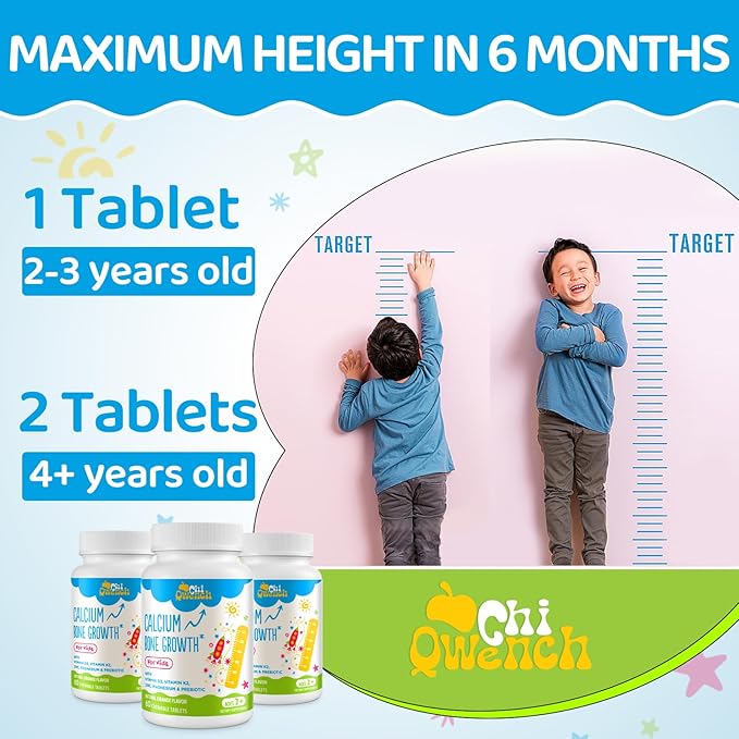 500 MG Calcium Supplement with Vitamin D3 & K2, Zinc, Magnesium & Prebiotics. Kids Vitamins for Kids' Height. Bone Strength, High Absorption, Orange Chewables, Non-GMO, Gluten Free, 120 Tabs