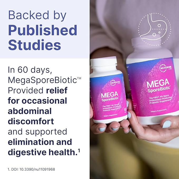 Microbiome Labs MegaSporeBiotic Probiotics for Women & Men - Spore Based Probiotic Nutritional Supplements for Digestive & Gut Health Support - Shelf Stable & Travel-Friendly (180 Capsules)