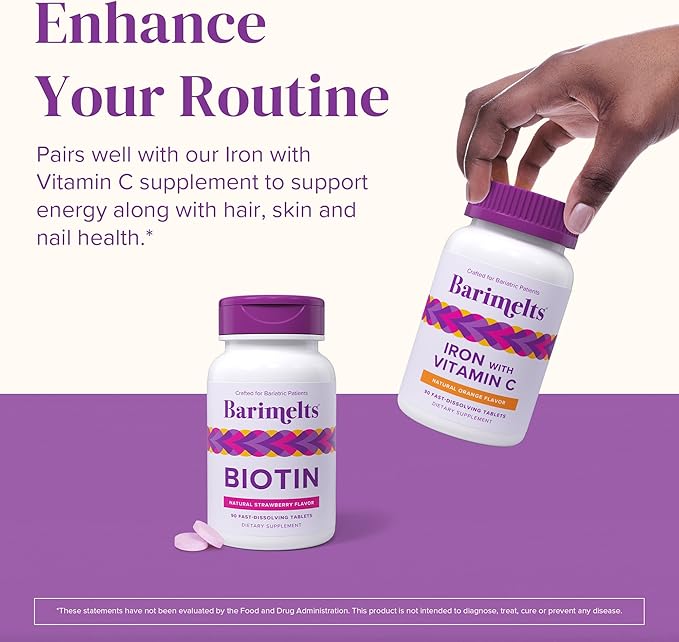 BariMelts Biotin 5000mcg - 90 Fast-Dissolving Tablets (3-Month Supply) - Sugar-Free Bariatric Vitamins for Women, Natural Strawberry Flavor