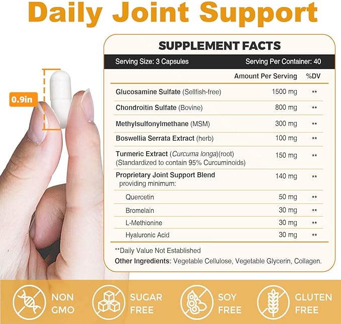 ZEBORA Glucosamine Chondroitin Joint Support Supplement, with MSM Turmeric Boswellia, Glucosamine Sulfate, Glucosamine Chondroitin MSM, for Joint Health & Relief Nutritional Supplements, 120 Capsules