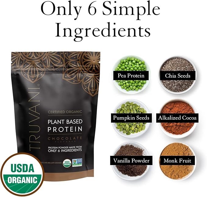Truvani Vegan Pea Protein Powder | Chocolate | 20g Organic Plant Based Protein | 18 Servings | Keto | Gluten & Dairy Free | Low Carb | No Added Sugar