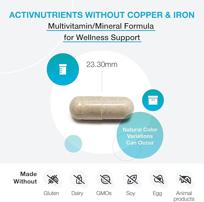 XYMOGEN ActivNutrients Without Copper & Iron - Multimineral Multivitamin for Men + Women with Folate, B12, Zinc and Vitamin C, Beta Carotene, Selenium Supplement - Daily Multivitamin (120 Capsules)
