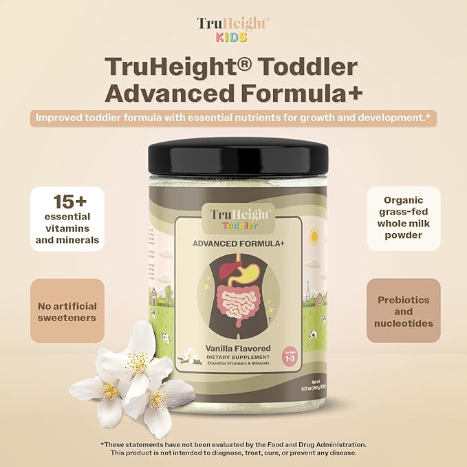 TruHeight Toddler Advanced Formula+ (Vanilla) 16 Vitamins Including Protein, Vitamin C, D, & Iron for 1, 2, 3 Years Old, Pediatric Endorsed Nutritional Drink, Toddler Complete Nutrition 12-36 Months