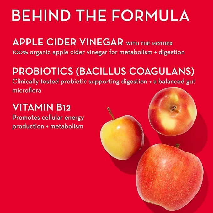 HUM Pro ACV Gummies -100% Organic Apple Cider Vinegar with The Mother, Probiotics for Digestive Health & B12 for Metabolism Support (60 Count)