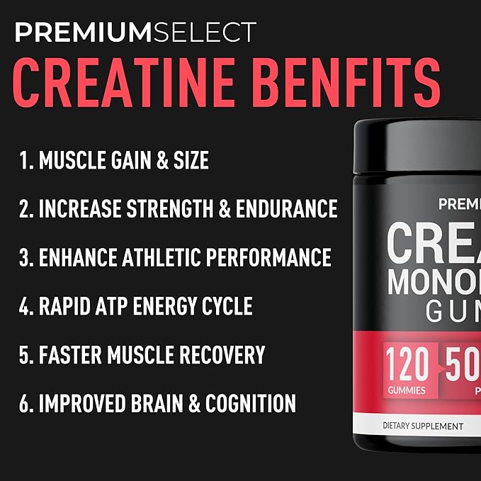 Creatine Gummies for Men & Women 5g Sugar Free - 120 Chewable Creatine Monohydrate Gummies for Muscle Strength, Muscle Builder, Energy Boost, Booty Gain, Pre-Workout & Recovery Supplement Gummy Chews