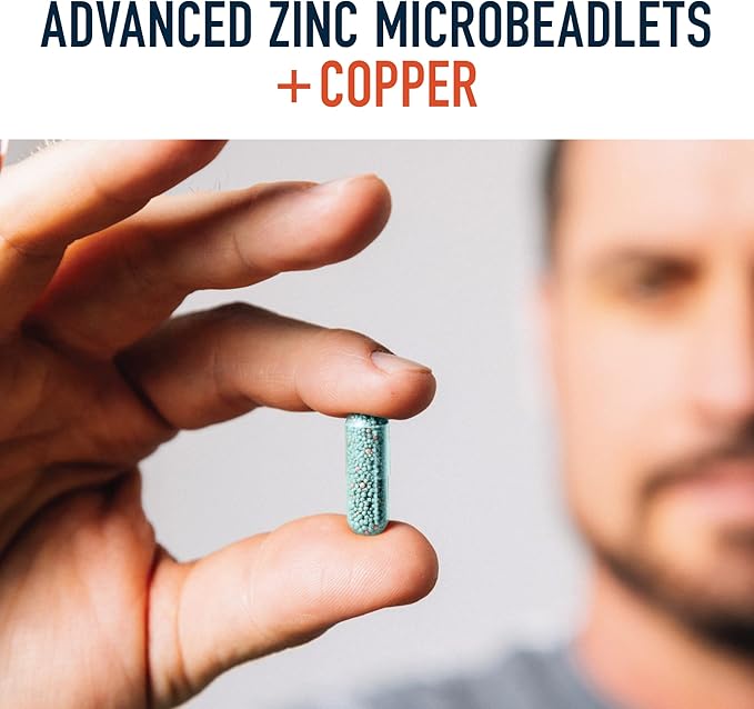 Zinc Supplement Microbeadlets for Immune & Acne Support | Highly Absorbable Zinc Bisglycinate & Orotate with 2mg Chelated Copper + Vitamin B6 | Vegan, Gluten-Free | 30mg Zinc Balance | 60 Capsules