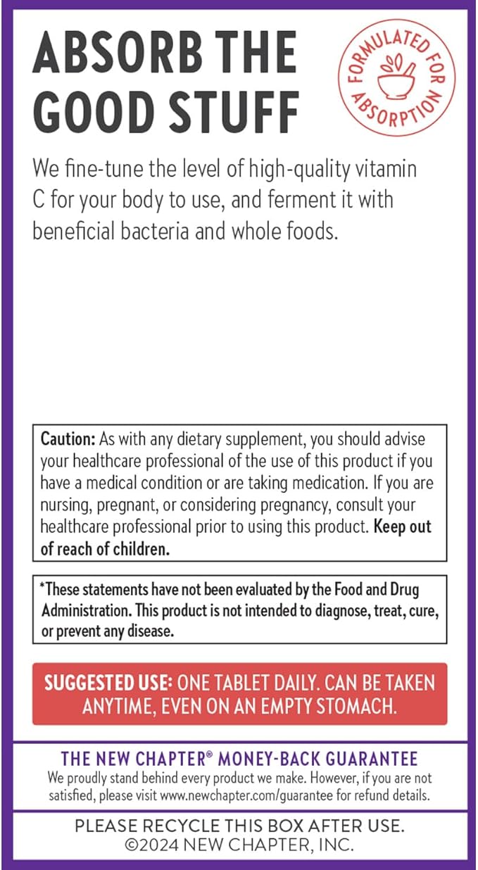New Chapter® Vitamin C Immune Defense Supplement + Elderberry – Excellent Source of Vitamin C, One Daily Tablet for Healthy Immune Support, Made with Organic Herbs, Non-GMO, Gluten Free, 30 ct