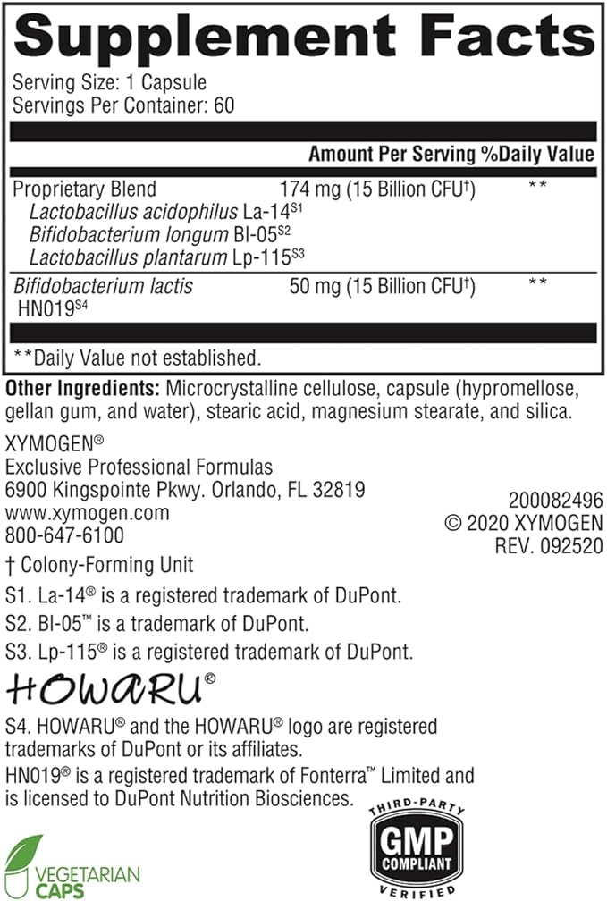 XYMOGEN ProbioMax Daily DF - 30 Billion CFU Probiotic Supplement - Dairy Free Probiotics for Digestive Health - Lactobacillus acidophilus + Bifidobacterium longum (60 Acid Resistant Capsules)