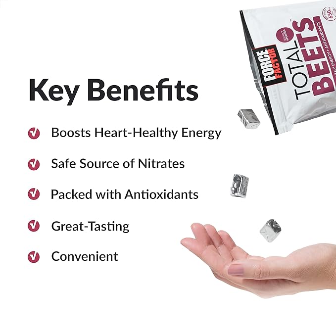 Force Factor Total Beets Soft Chews with Beetroot, Nitrates, L-Citrulline, Grapeseed Extract, and Antioxidants, Healthy Energy Supplement with Elite Ingredients, Heart Health Superfood, 60 Chews
