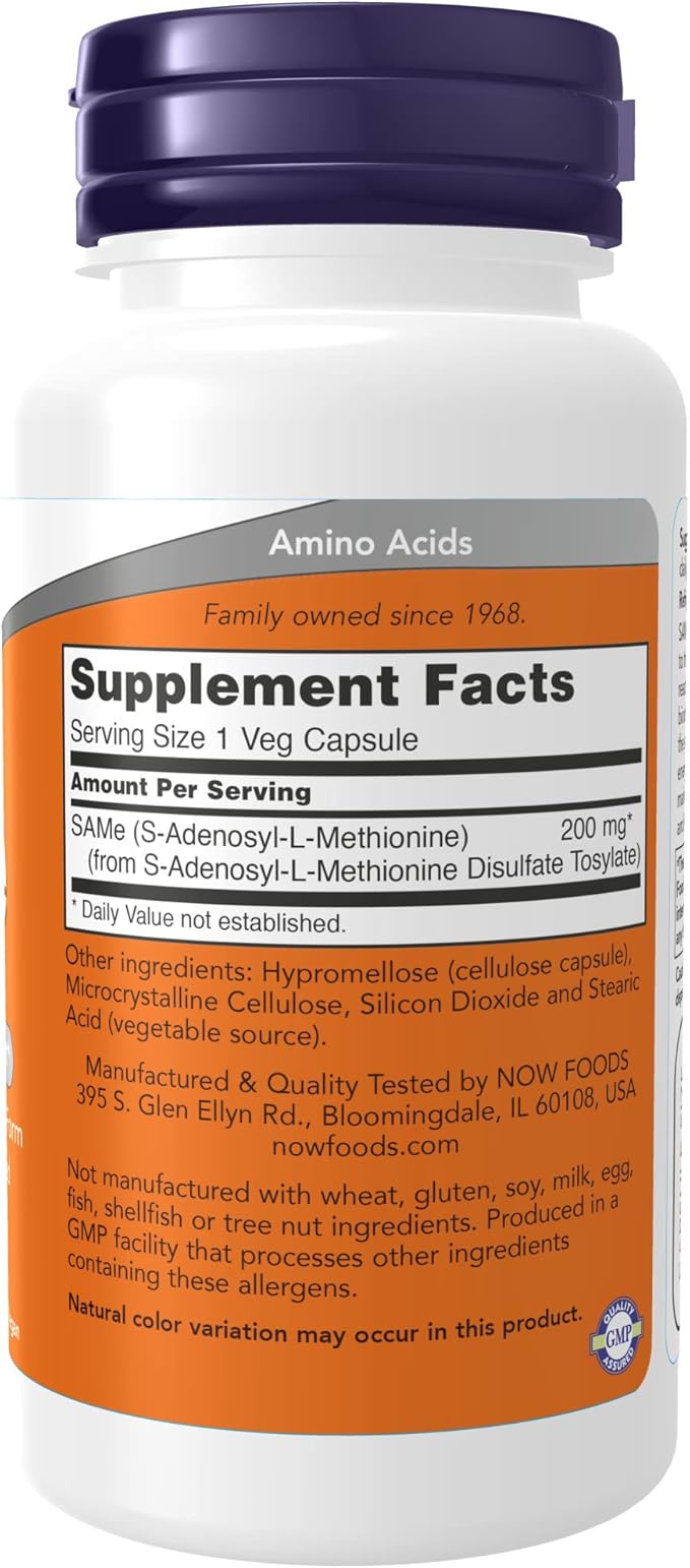 NOW Supplements, Same (S-Adenosyl-L-Methionine)200 mg, Nervous System Support*, 60 Veg Capsules (Pack of 2)