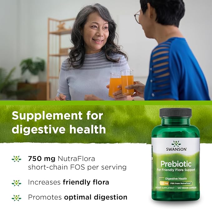 Swanson Prebiotic Capsules - Promotes Friendly Flora Support & Overall Digestive Health - Prebiotic Fiber Promoting Gut Health & Immune Health Support - (120 Veggie Capsules, 750mg Each) 1 Pack