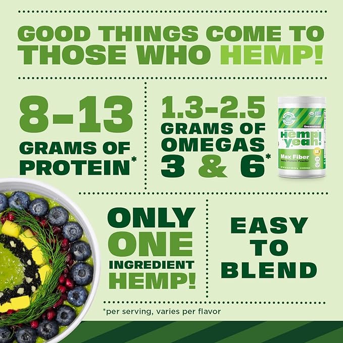 Manitoba Harvest Hemp Yeah! Organic Max Fiber Protein Powder, Omegas 3&6 per Serving, Chocolate, 16 Ounce, Packaging May Vary