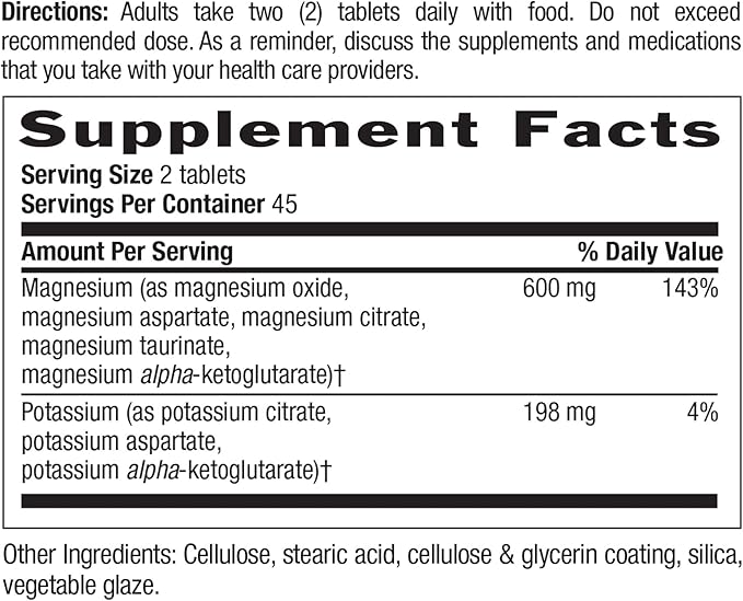 Country Life Target-Mins Magnesium Potassium Aspartate, 600mg/198mg, 90 Tablets, Certified Gluten Free, Certified Vegan