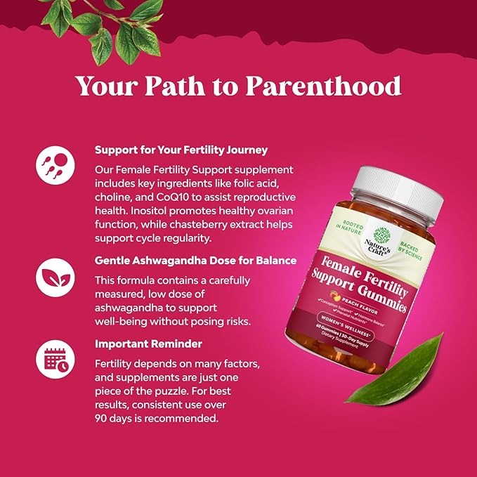 Fertility Gummies for Women Trying to Conceive - Yummy Gummy Fertility Supplement for Women with Myo-Inositol Folic Acid & Vitex Chasteberry - Vegan Non-GMO & Gluten Free - Juicy Peach (30 Servings)